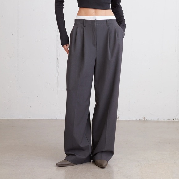 Grey Oak+Fort Wide Leg Trousers With White double Waist - Picture 1 of 6